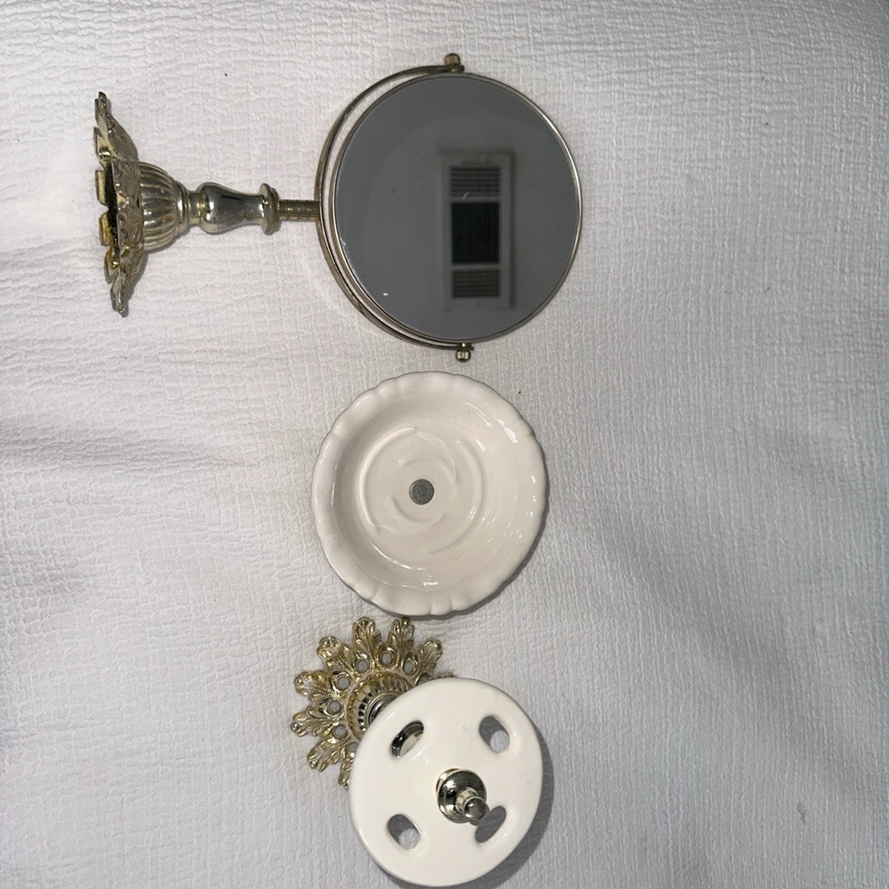 Vintage Tooth brush holder, mirror and soap set